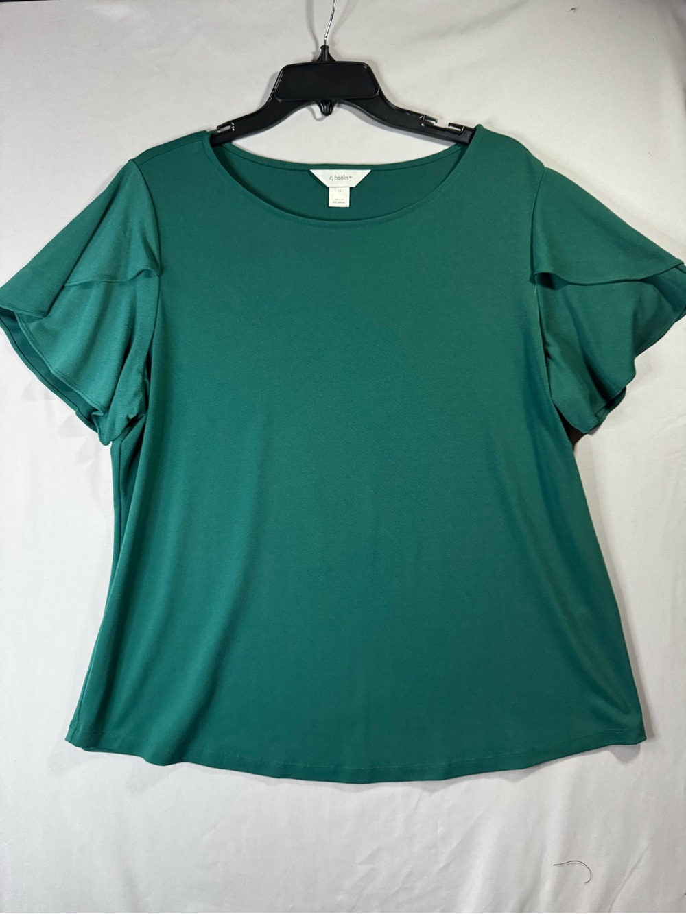 CJ Banks Women’s 1X Emerald Green Ruffle Flutter Sleeve Top
